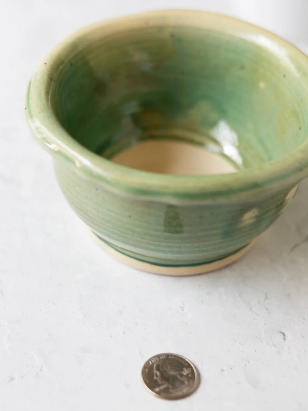 CRB green handmade signed studio pottery planter with drainage hole 5.5